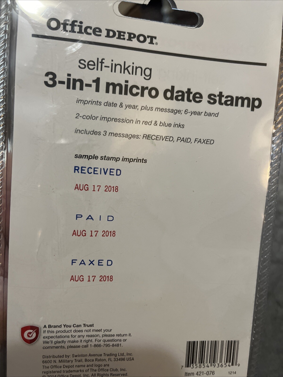 Office Depot self syncing three in one micro stamp red and blue ink