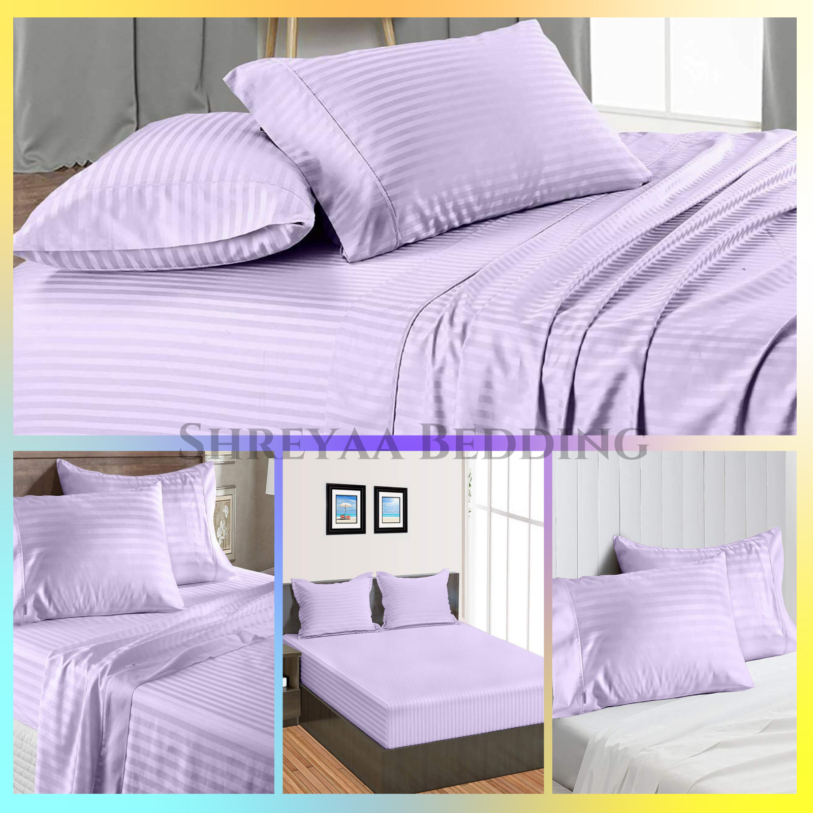 Extra Deep Pocket Bed Sheets 1000 - 1200 TC Egyptian Cotton Lavender Stripe