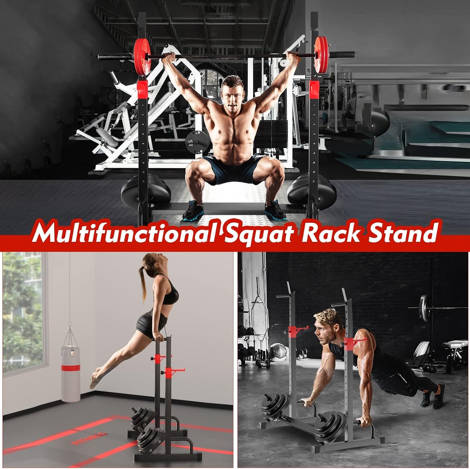 Adjustable Squat Rack Barbell Rack Bench Press 550 LBS Max Load Multi-Function