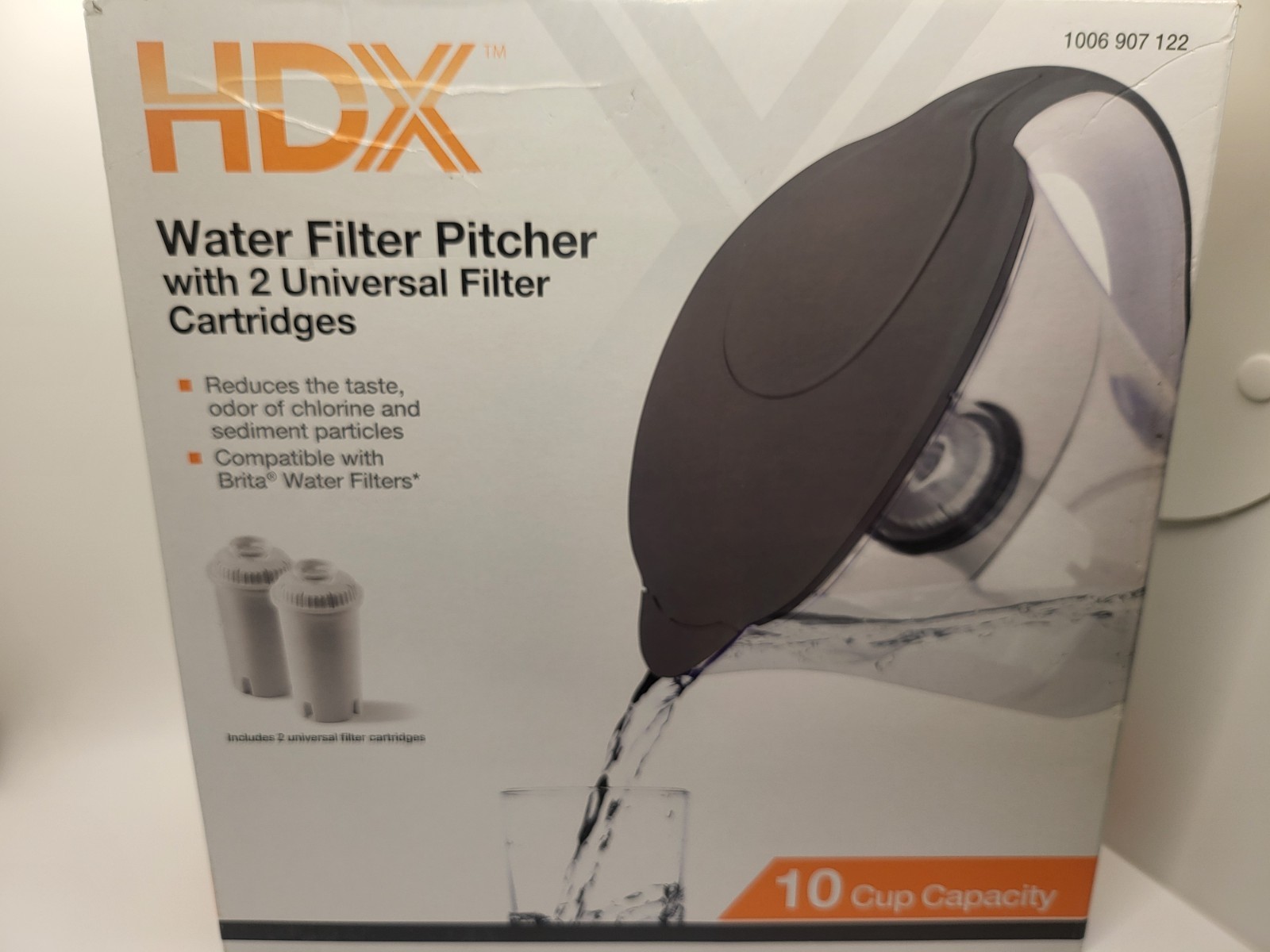 HDX 10-Cup Large Water Filter Pitcher w/ 2 Universal Filters-BPA Free