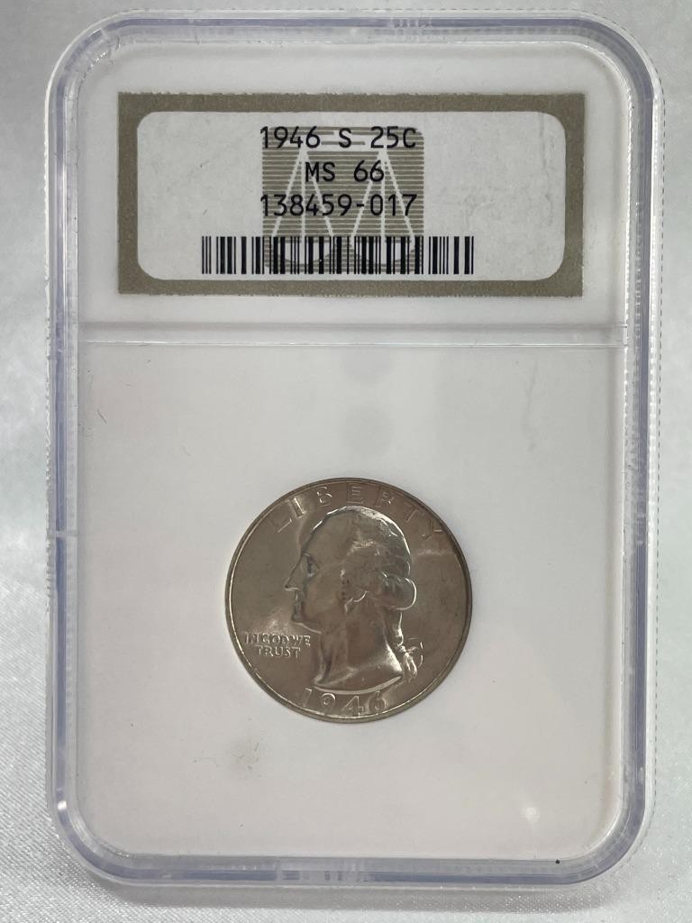 1946-S Washington Quarter, NGC MS 66, Vintage Label