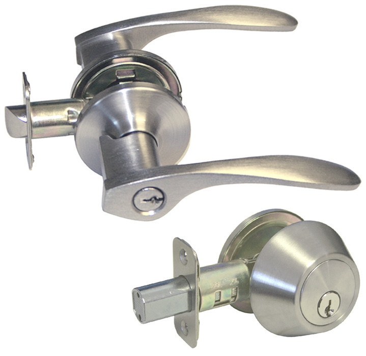 Entry Entrance Keyed Deadbolt Combo Satin Nickel Door Locks lever Brushed Nickel