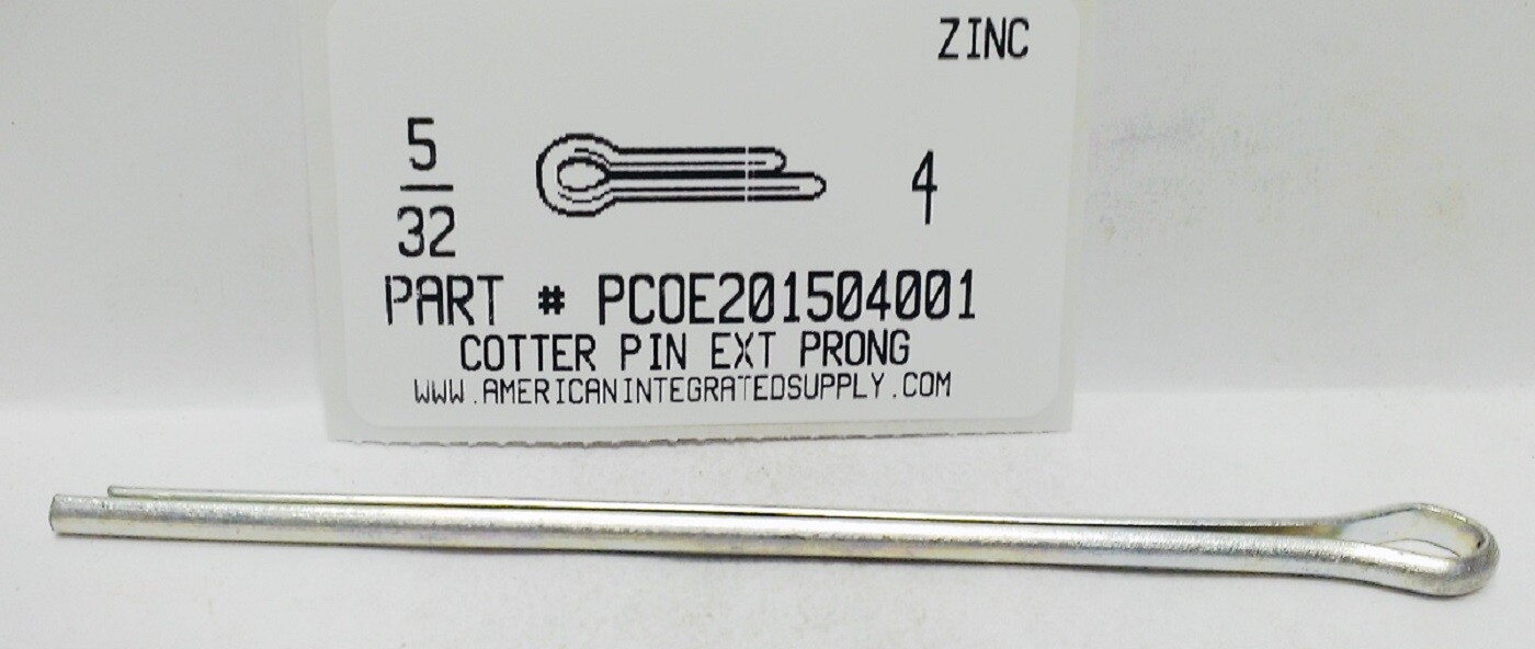 5/32X4" COTTER PINS EXTENDED PRONG STEEL ZINC PLATED (100)