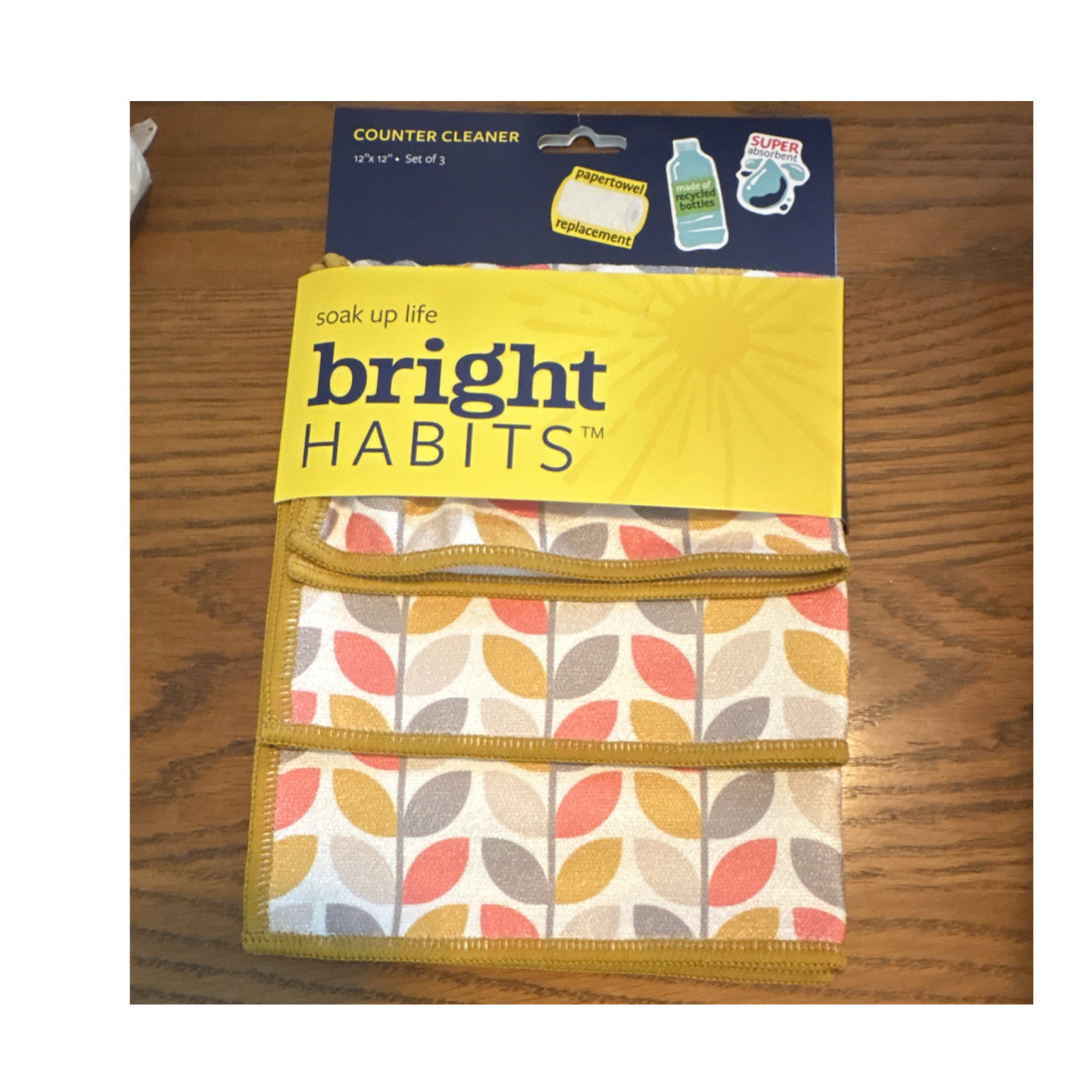 Bright Habits Counter Cleaner Towels 12x12 Set of 3 Reusable Geometric