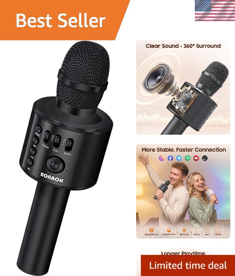 Portable Karaoke Mic Speaker - Wireless Bluetooth for All Smartphones & Fun