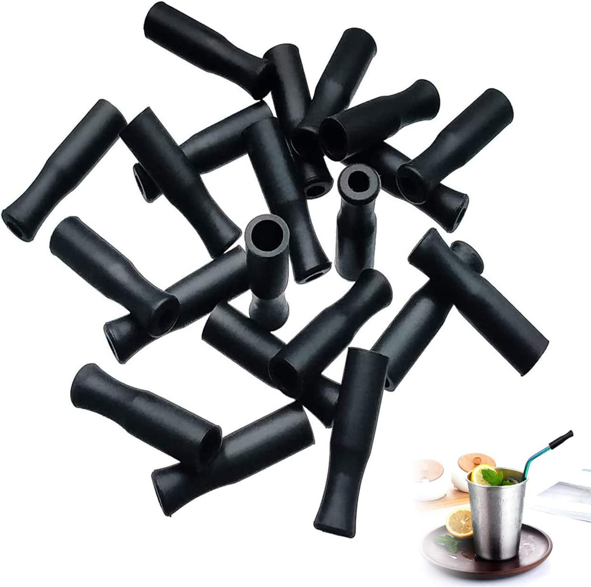 21Pcs Reusable Silicone Straw Tip Covers Fit for 6mm Wide Stainless Steel Straws