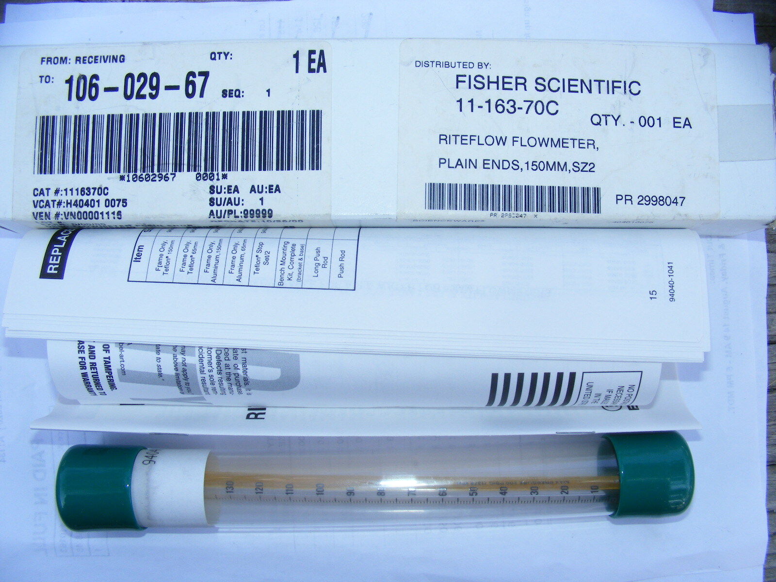 Fisher Scientific 11-163-70C  Bel Art 40401-0075  Riteflow Flowmeter