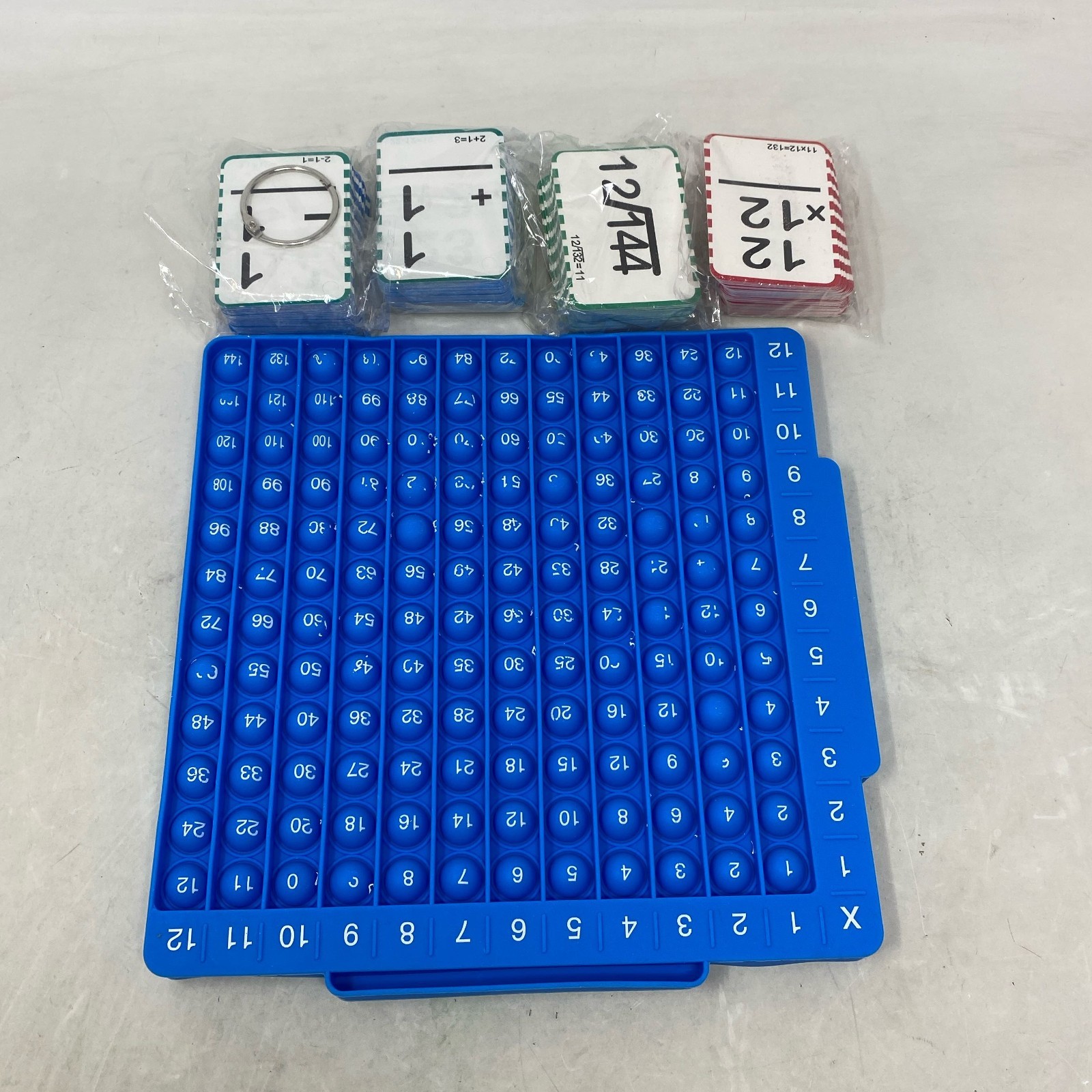 JoyCat Math Flash Cards + Blue 12x12 Pop Fidget Multiplication Mat