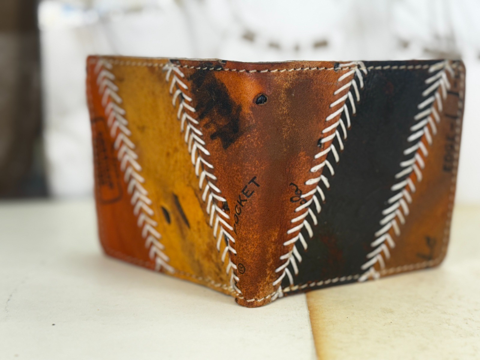 Handmade Baseball Glove Leather Wallet Bifold Brown Tan Black Men’s Wallet