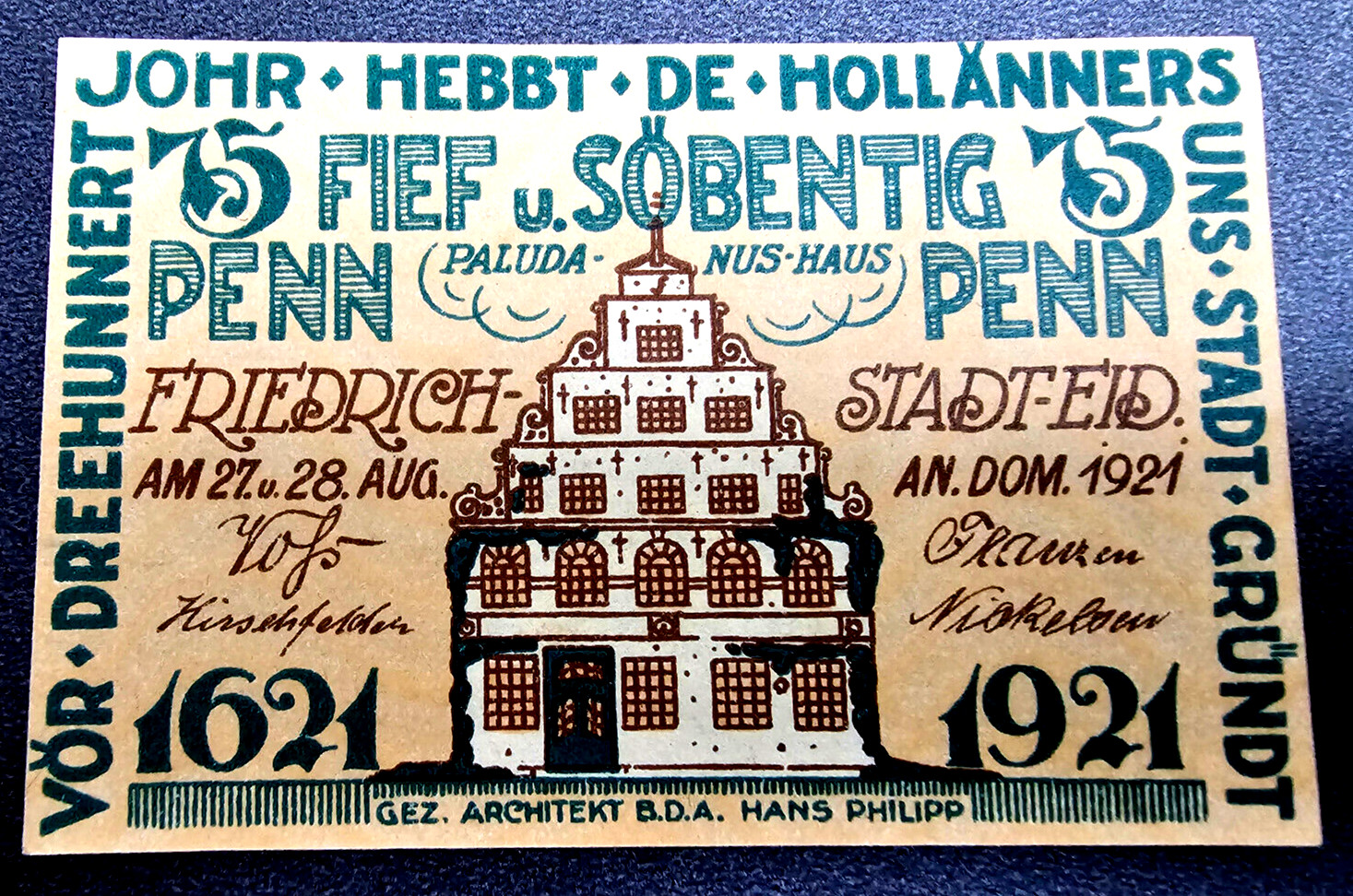 FRIEDRICHSTADT NOTGELD 75 PFENNIG 1921 EMERGENCY MONEY GERMANY BANKNOTE (33177)