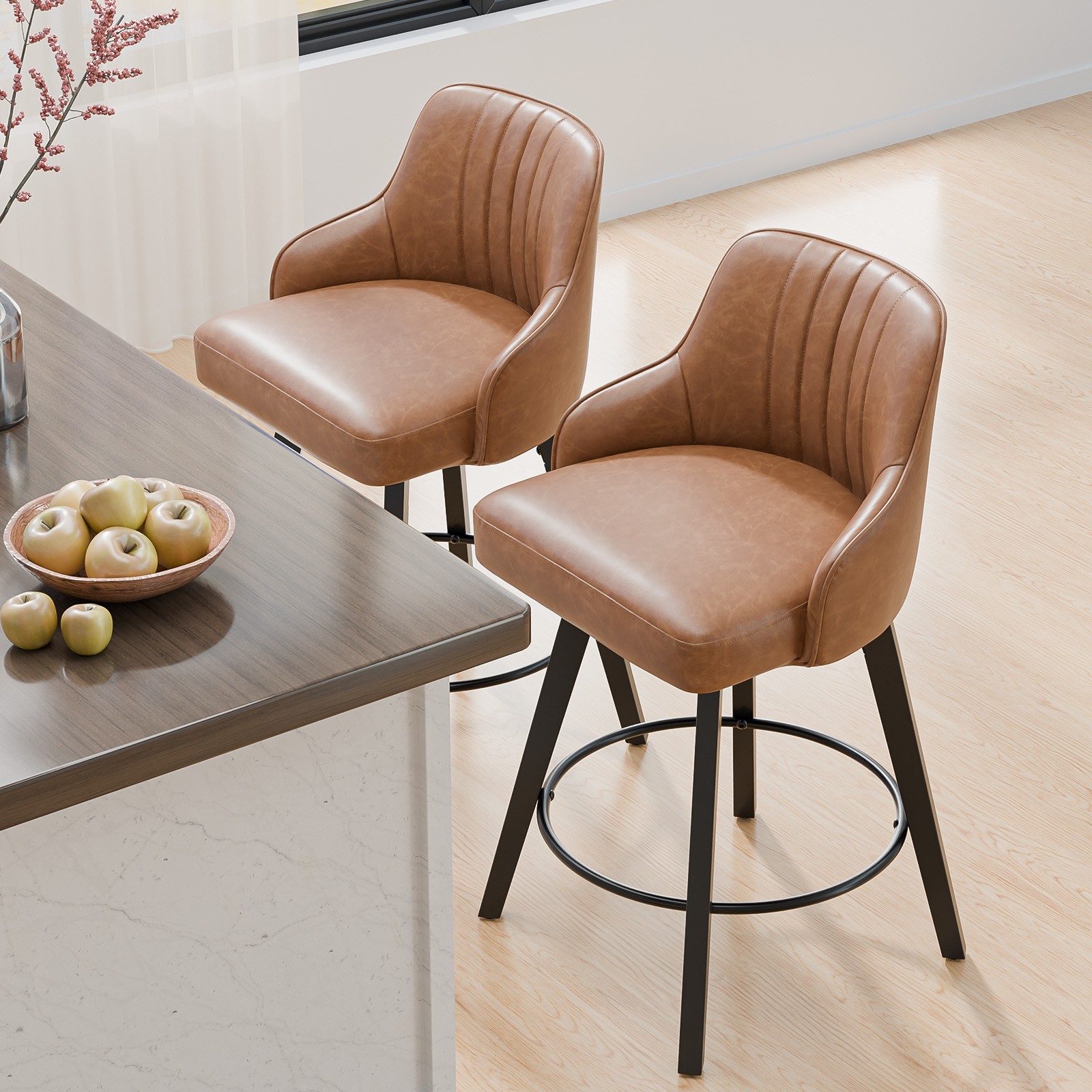 Swivel Rotating Bar Stool Ergonomic Backrest with Lumbar Support PU Leather