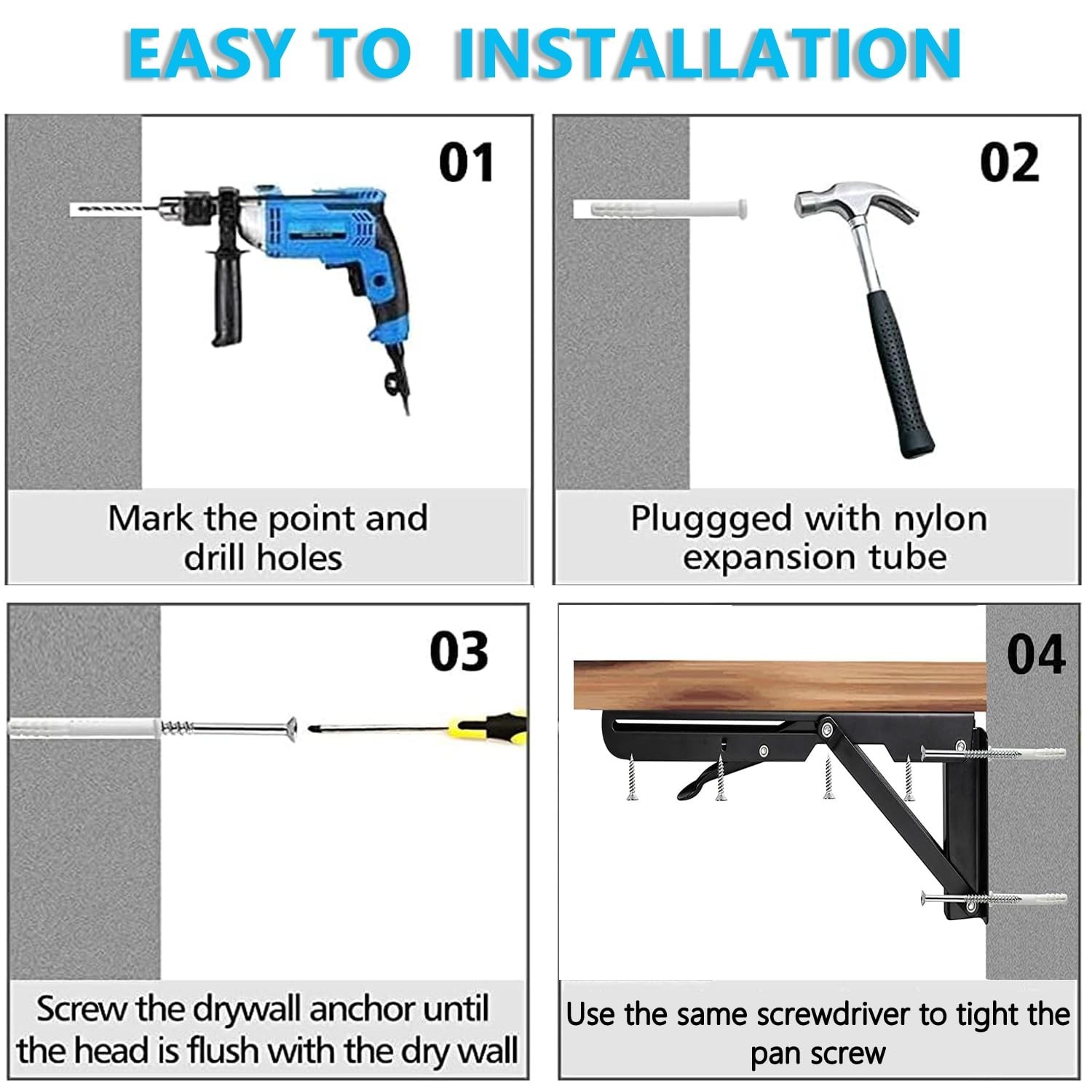 Folding Shelf Bracket 24 Inch 2PC Wall Mounted Collapsible Heavy Duty Foldabl...