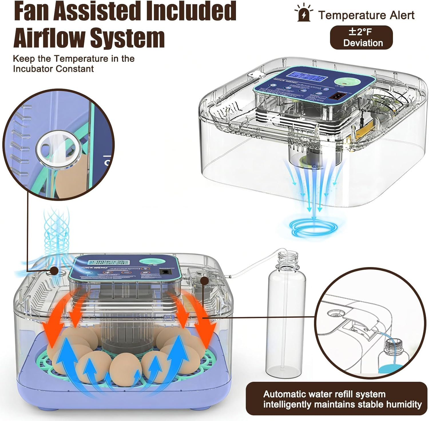 Digital Egg Incubator 12-24 Eggs with Auto Turner & Smart Control System