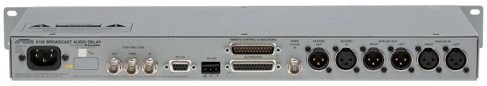 Symetrix Airtools 6100 Broadcast Profanity Delay AES Digital Audio DUMP Button