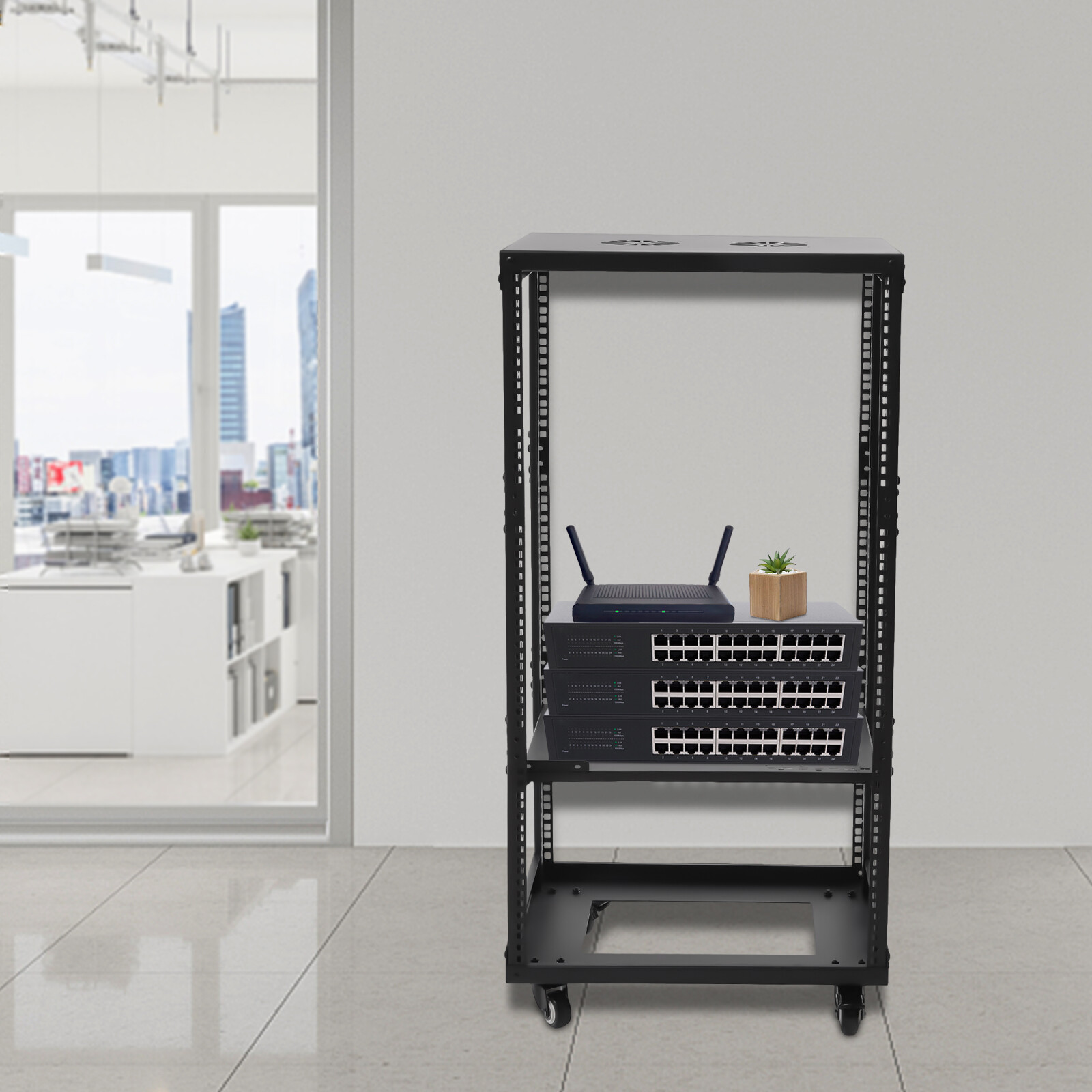18.5" 4 Post Open Frame Network Server Rack 18U Adjustable Partition 0-31.5''