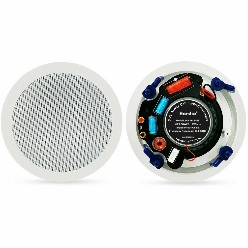 2 Pcs Herdio 5.25" 300W Kitchen Ceiling Speakers Flush Mount Stereo Bass Speaker