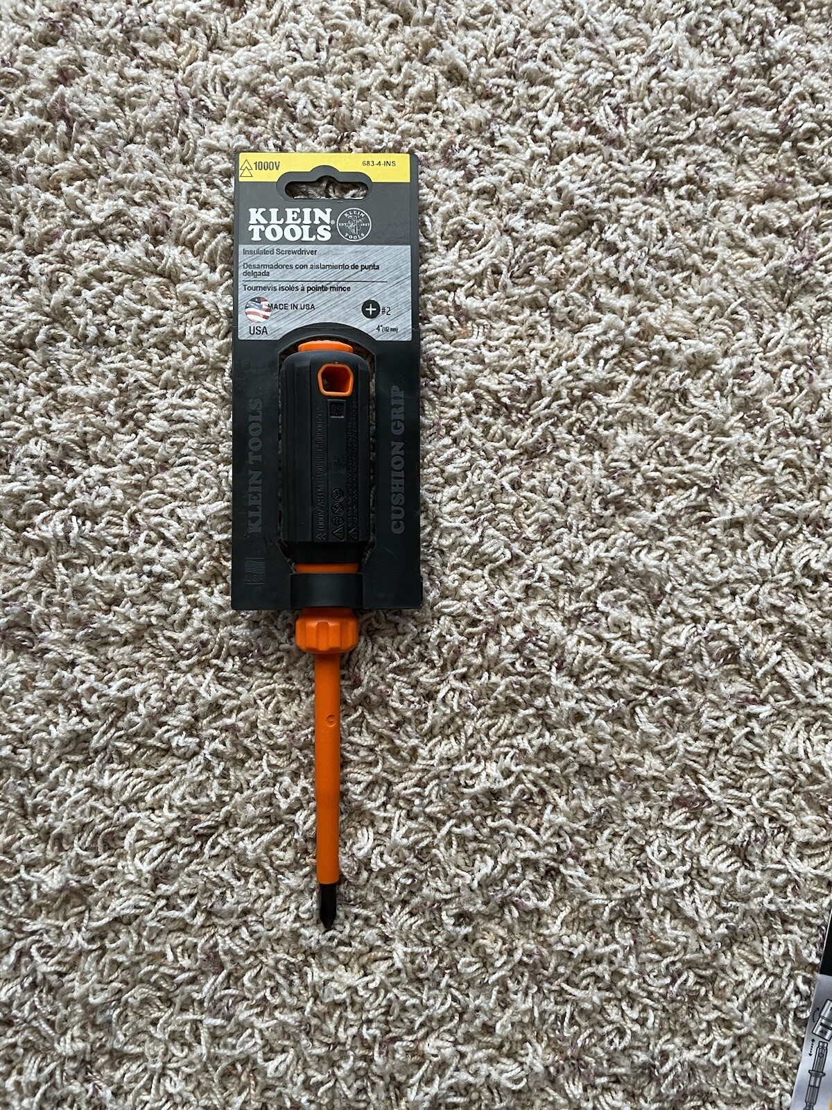 Klein Tools 6834INS Insulated Screwdriver, #2 Phillips , 4 “ Shank , 1000v, USA