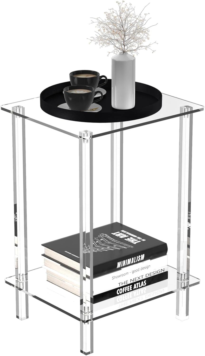 Eglaf Acrylic Small Side Table with Square Leg - 13.4'' L 1-Pack, Transparent