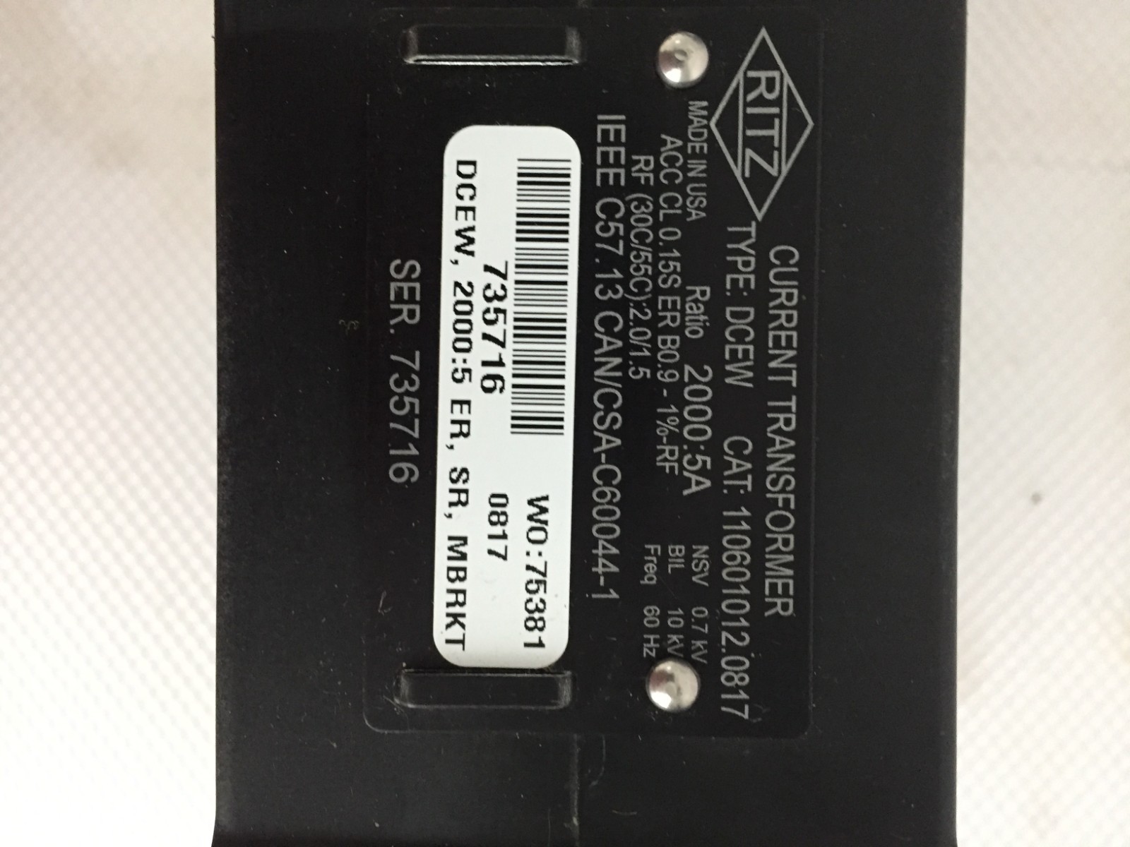 RITZ 110601012.0817 CURRENT TRANSFORMER TYPE DCEW...59
