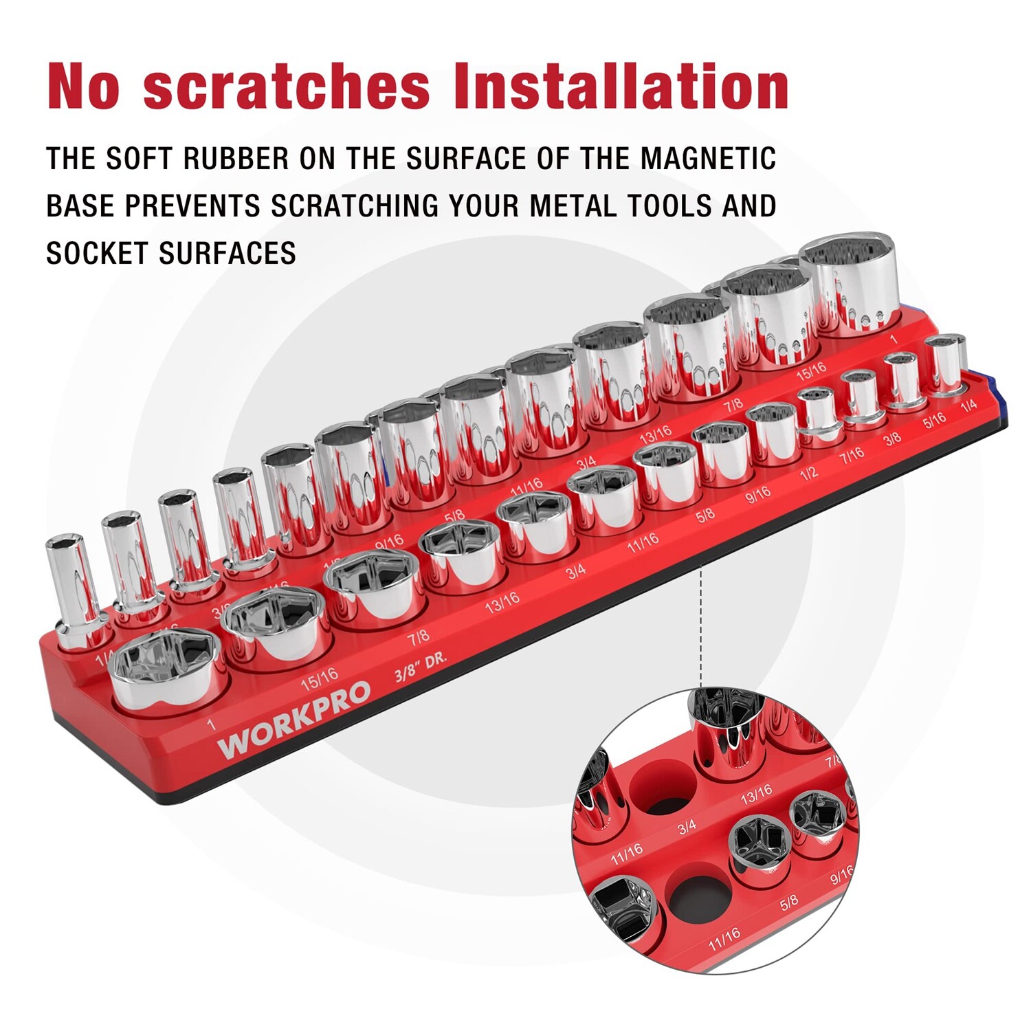 WORKPRO 3PCS Magnetic Socket Organizer Set SAE 1/4" 3/8" 1/2" Drive Socket Trays