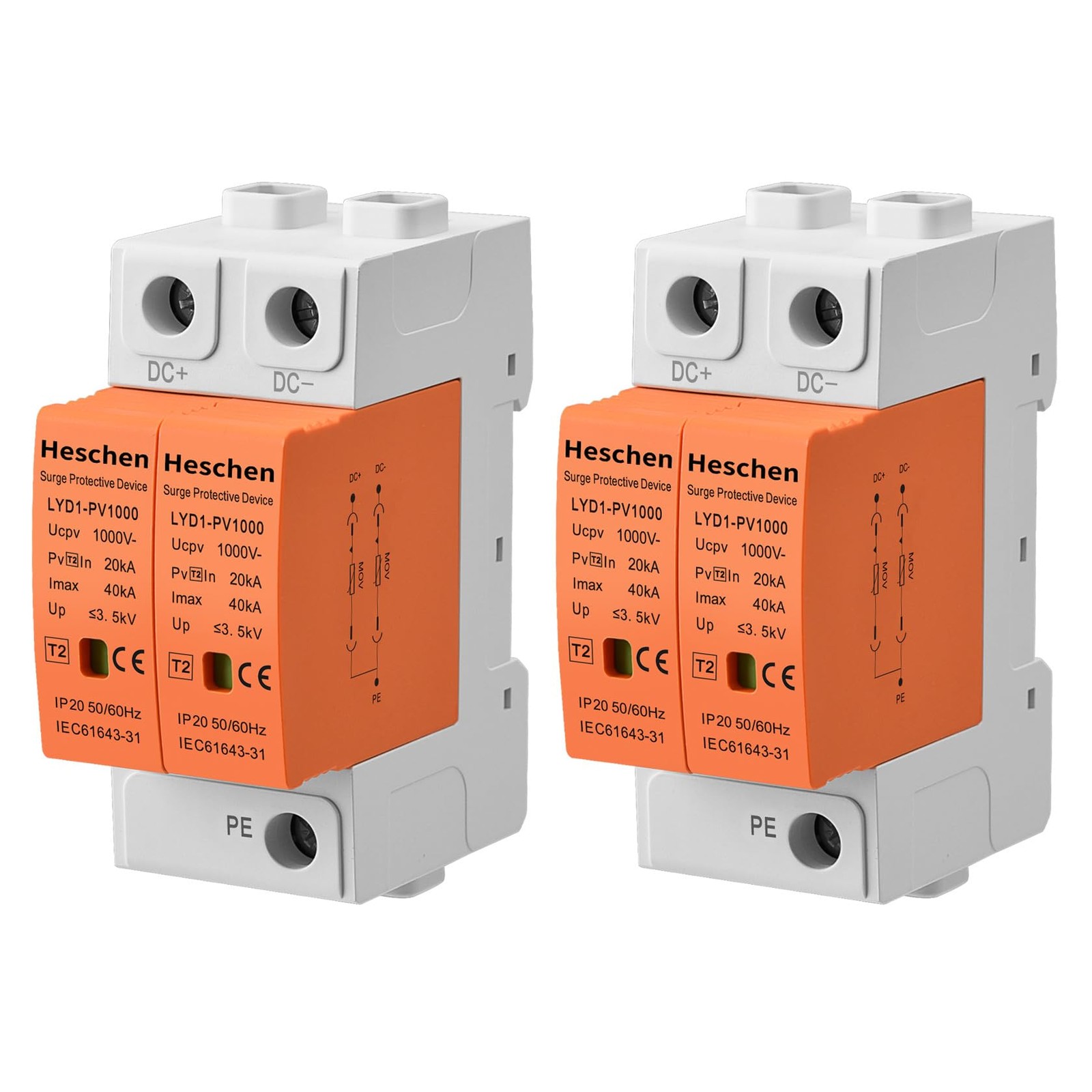 PV Surge Protective Device LYD1-PV1000 2P 1000VDC 20KA DIN Rail Mounting