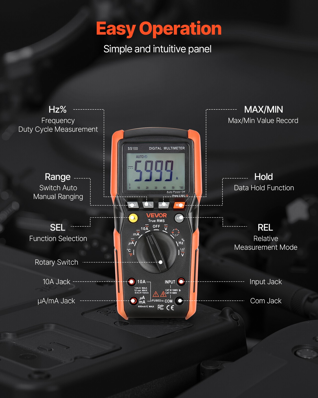 VEVOR Digital Multimeter 6000-Count TRMS Voltmeter Current Tester Auto-Ranging