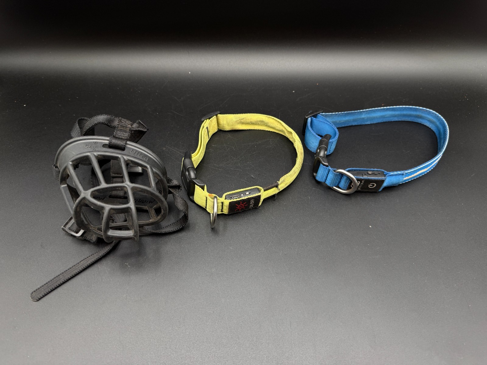 Baskerville Ultra Muzzle Size 3 + Two Dog Collars Bundle – Used, As-Is Pet Gear