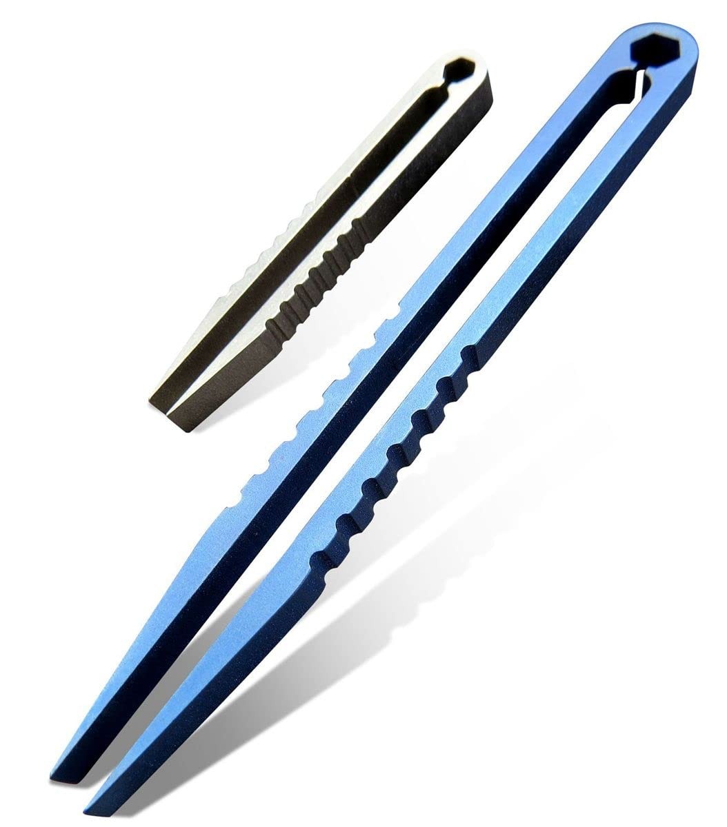 Canku 2pcs Mini Tweezers Titanium Portable Alloy EDC Blue