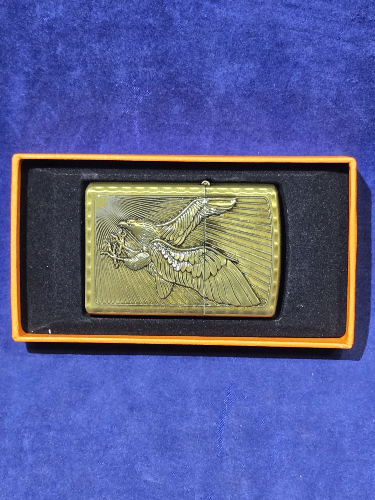 New Ngling Brass Eagle Flip Top Fluid Lighter Deep Relief Embossed Classic Boxed