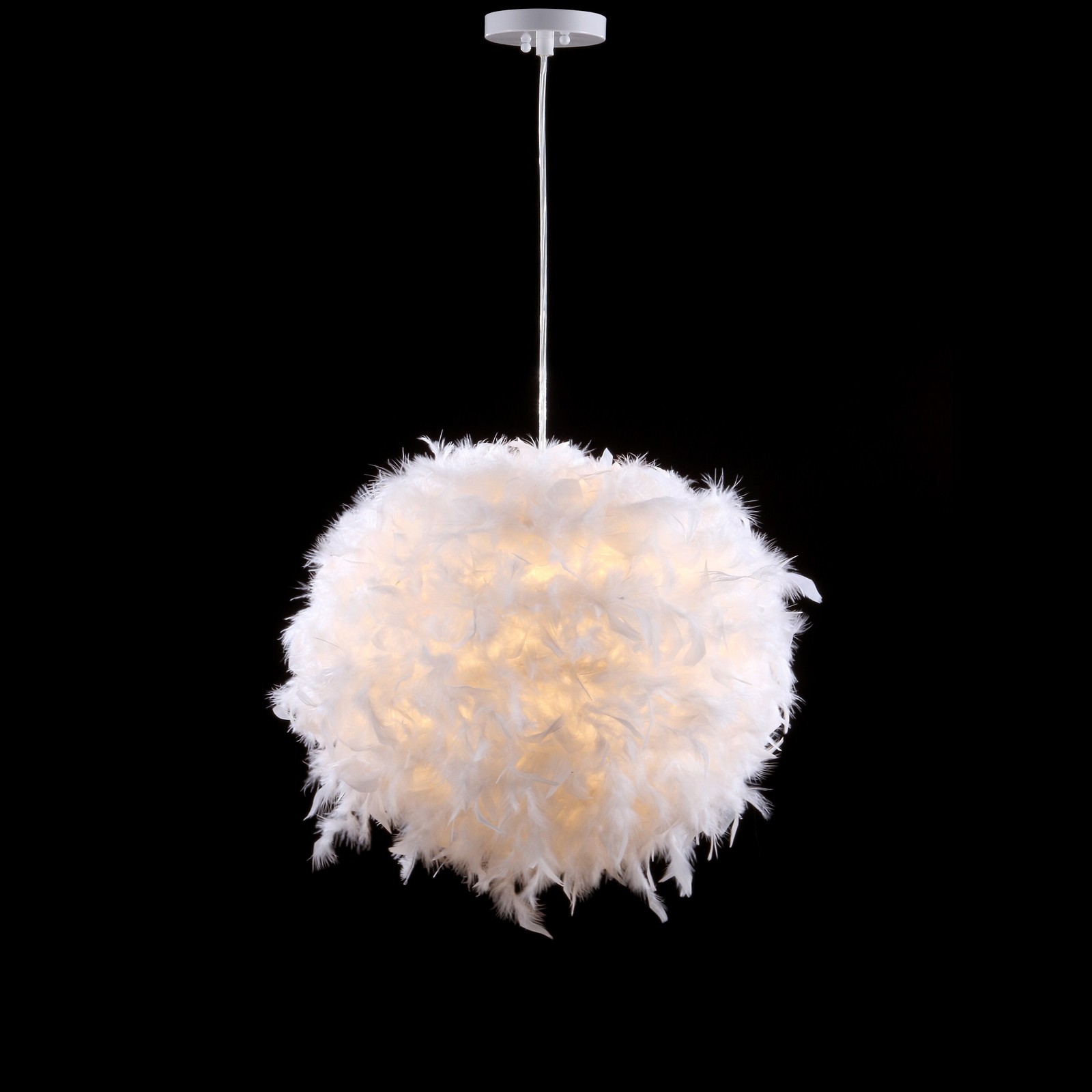 Simon 19" Feather Metal Adjustable LED Pendant, White by JONATHAN Y