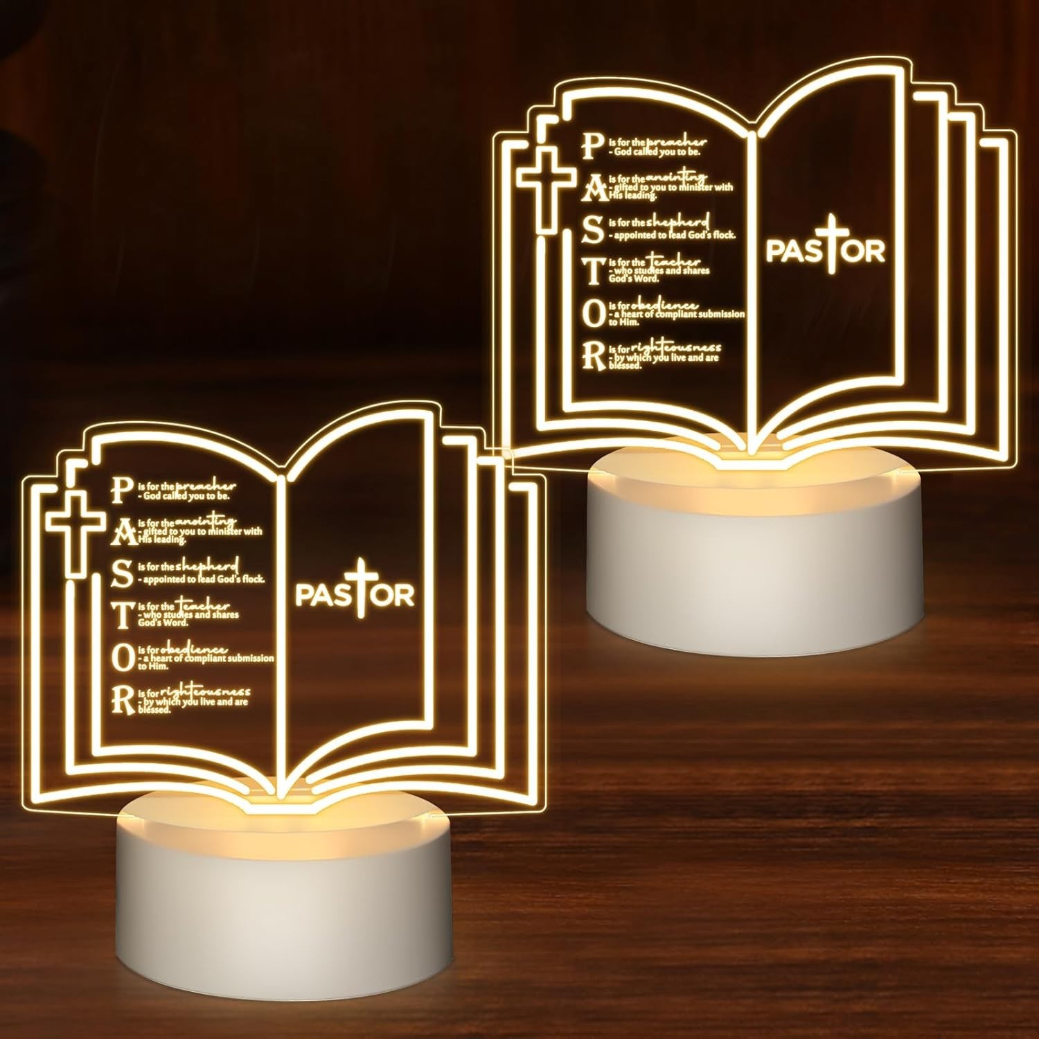2 Pcs Pastor Appreciation Gift LED Night Light Pastors Gift for Men Women Acryli