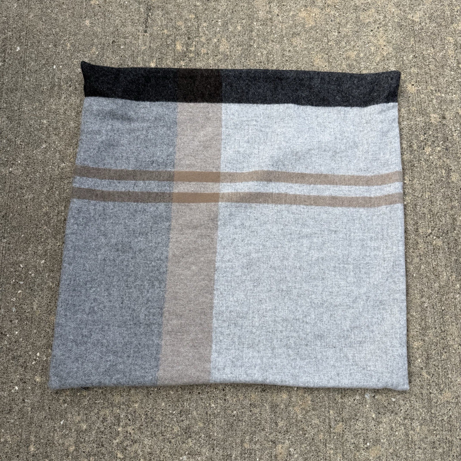Williams Sonoma Lambs Wool Tartan Pillow Cover 22” Brown Gray, Plaid Soft Square