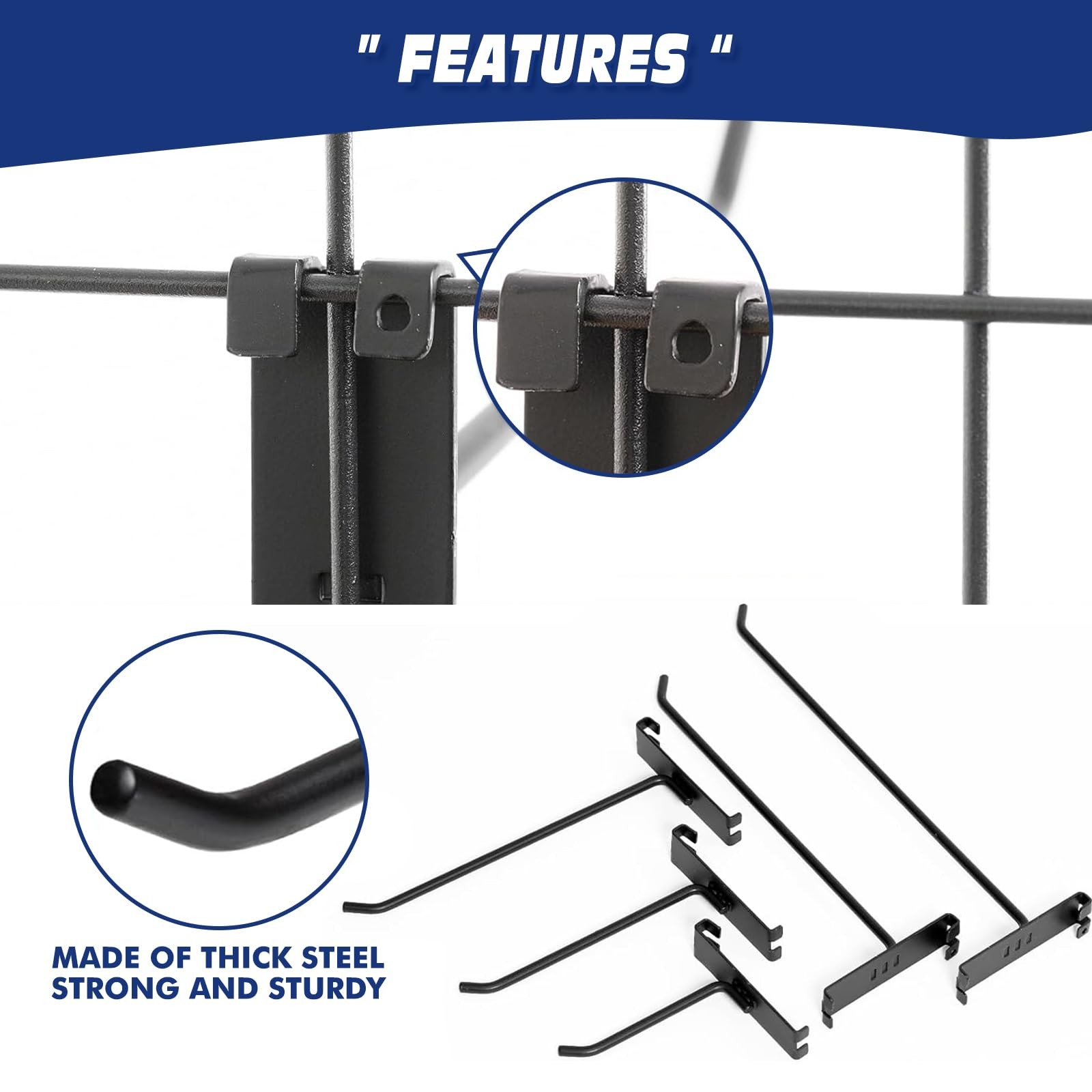 20 Pack 4" Black Grid Wall Hooks Grid Panel Hooks for Retail Home Garage