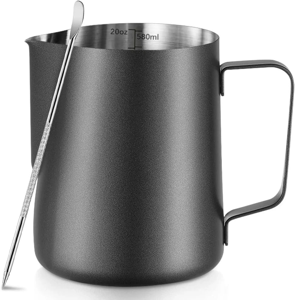 Frothing Milk Pitcher 20 oz/600 ml Stainless Steel Frothing Milk Jug with Lat...