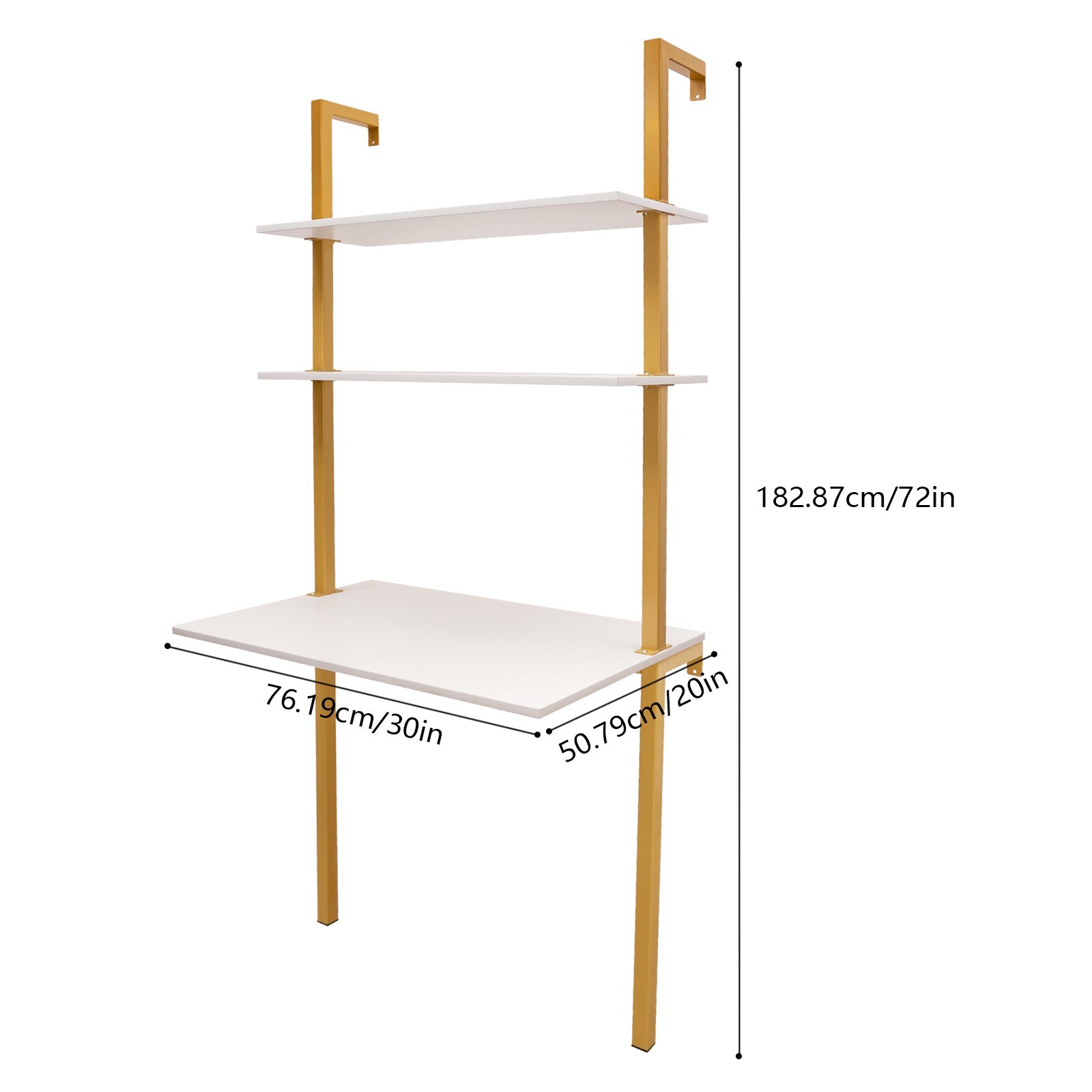 Wall Mount Writing Table 3-tier Computer Desk Storage Home Office w/ Power Strip