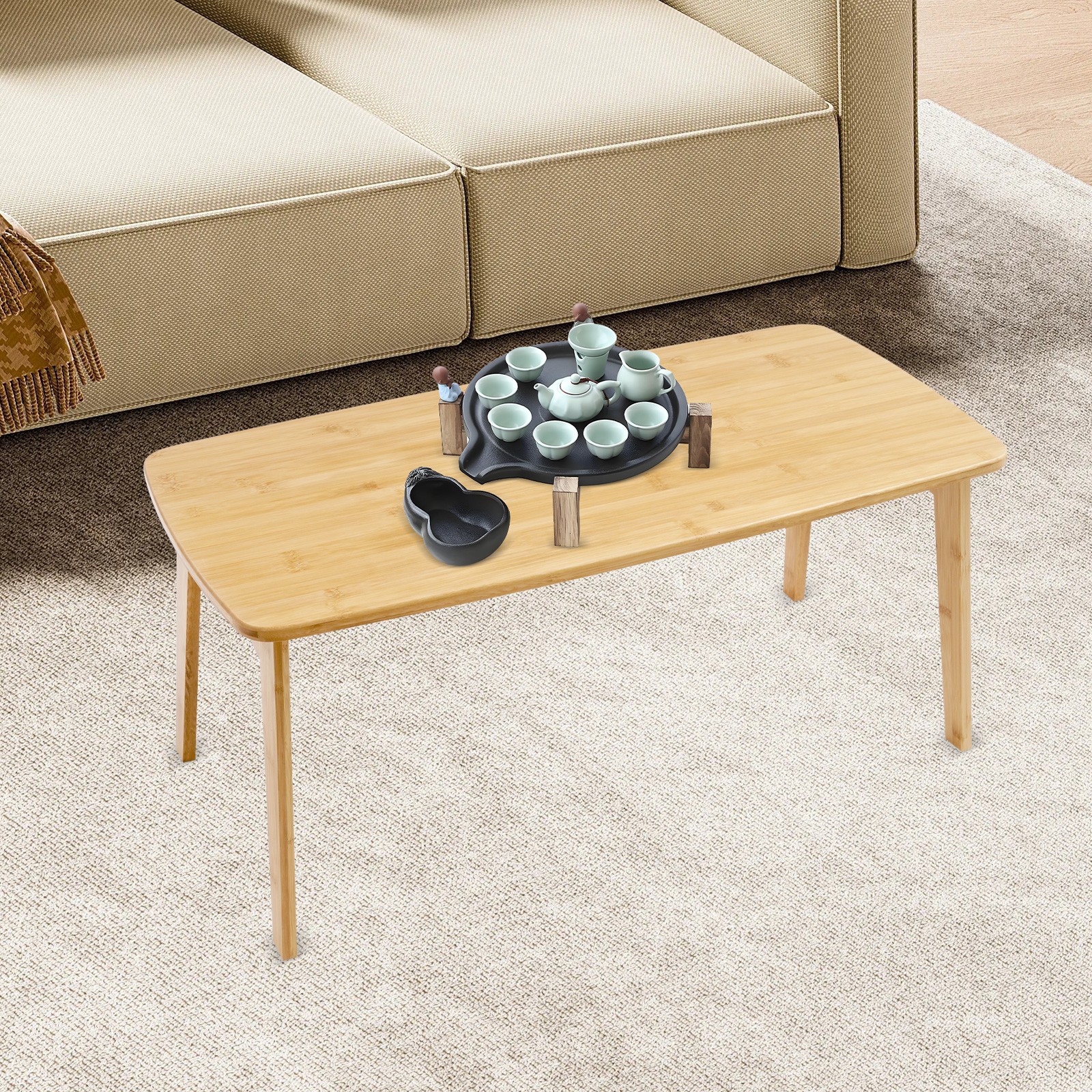 80*40*35cm Floor Table Foldable Bamboo Table Small Coffee Tea Meditation Table