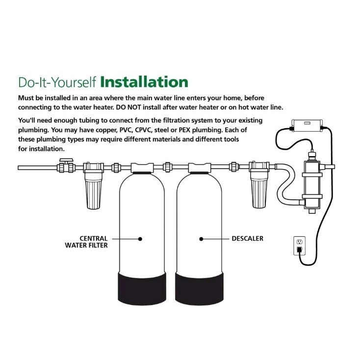 AO Smith Whole House Salt Free Descaler System - Works with City & Well Water...