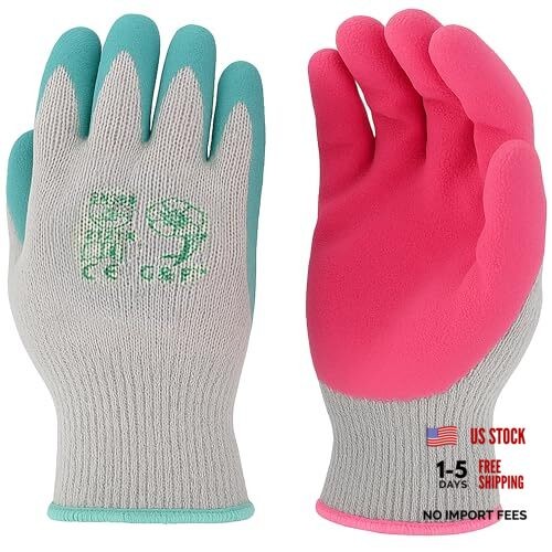 G & F Rubber Latex Double Coated Work Medium (Pack of 12) Rose Pink/Jade Green