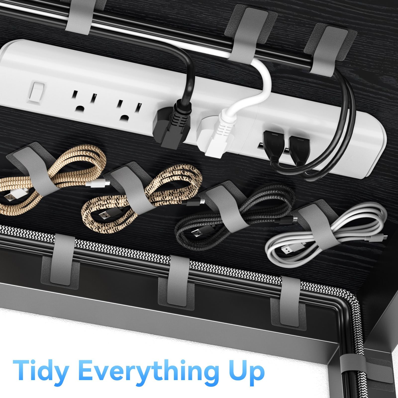 100Pcs Cable Straps Hook and Loop Cable Ties - Cable Holder for Desk Cable Ma...