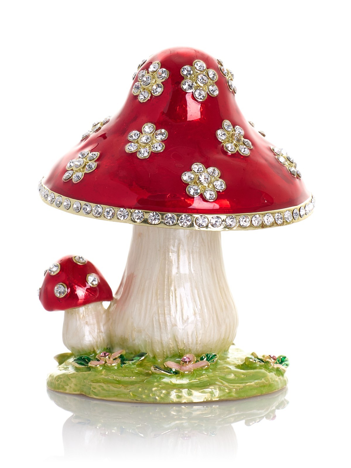 Keren Kopal Red Mushroom Hand made Trinket box Decorated & Austrian Crystals