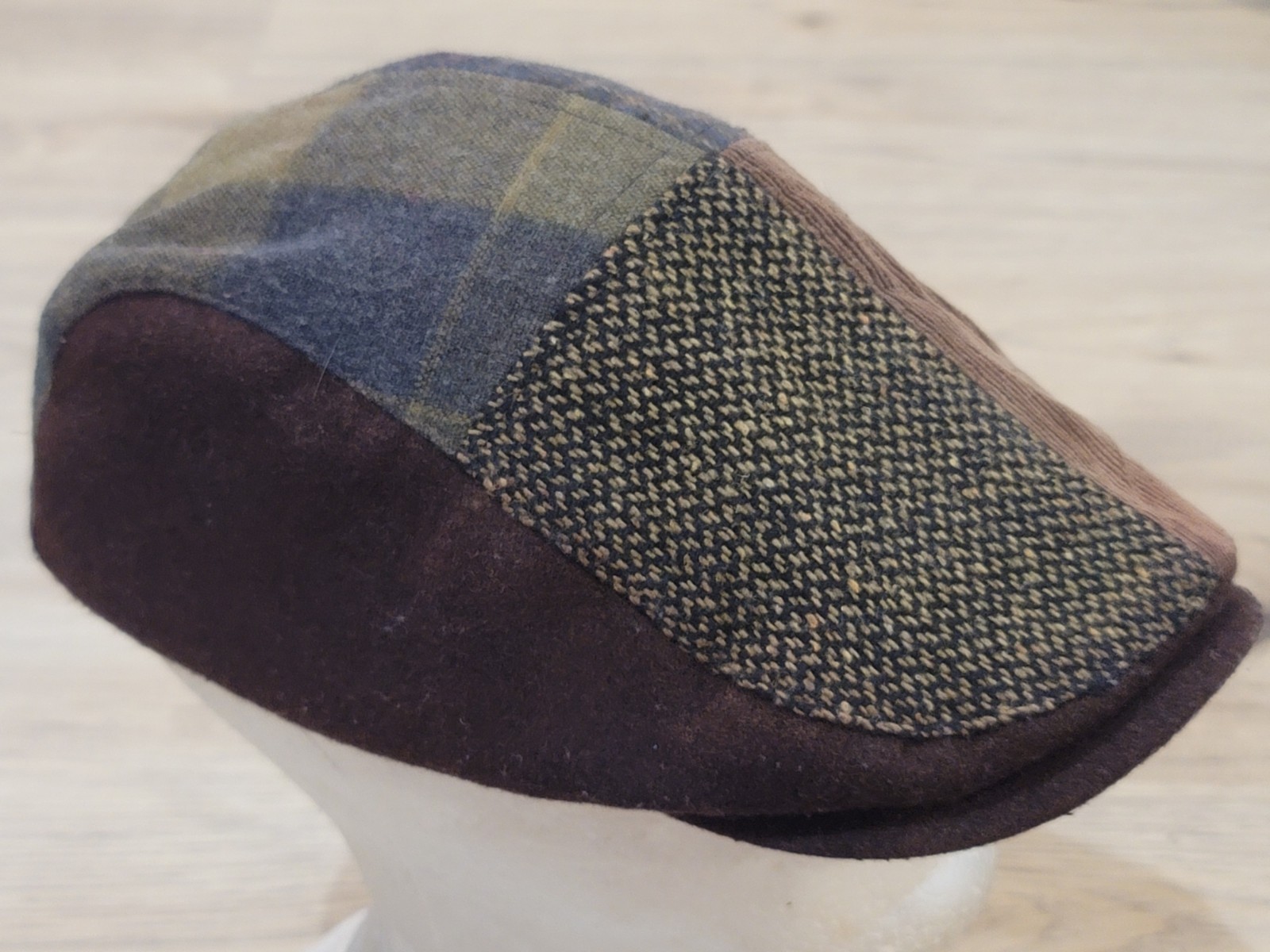 Youth Patchwork Nesboy Cap Fitted Hat Brown Fabrics Lined Interior Classic