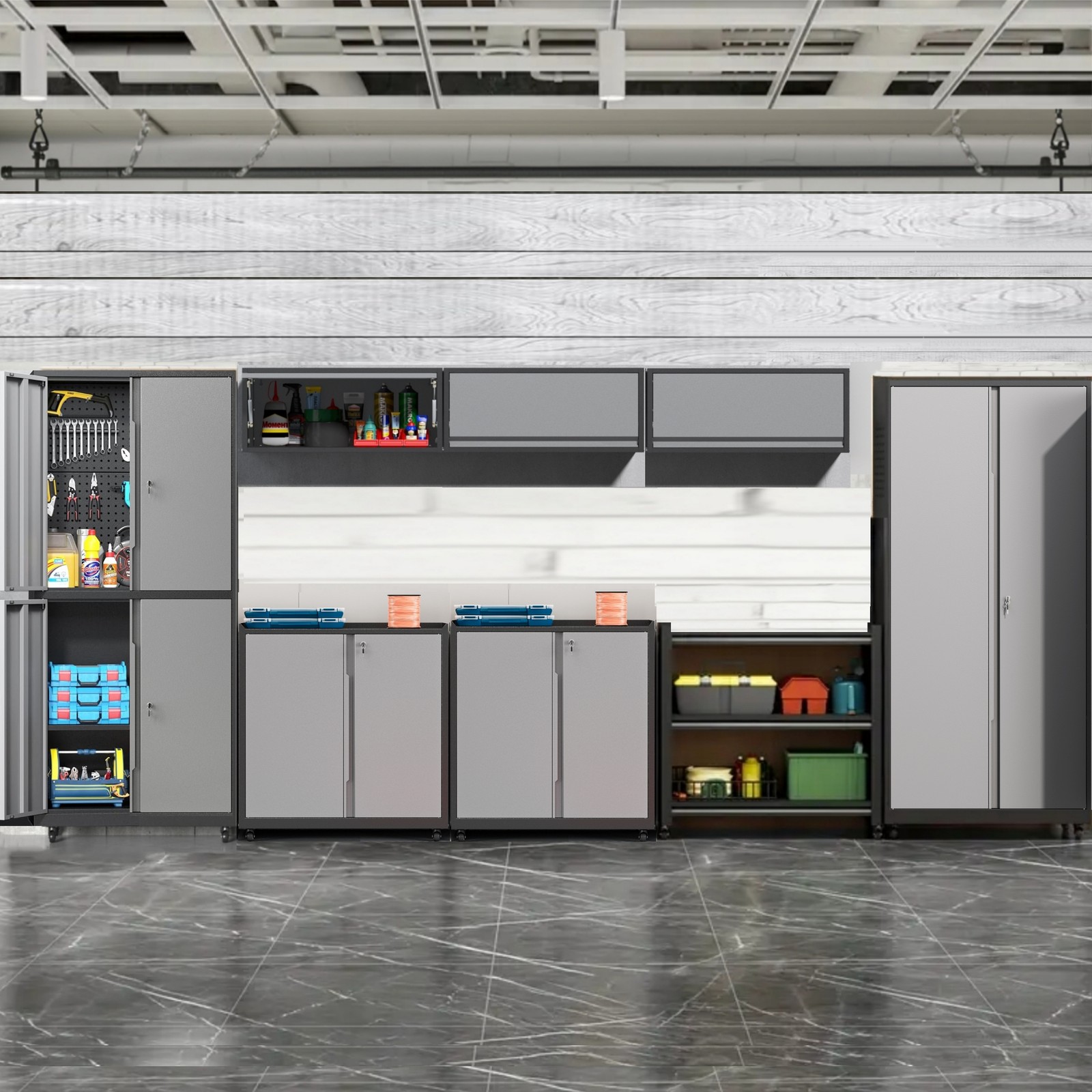 8 Pcs Garage Storage System Workshop Set Garage Cabinets for Tool Organization