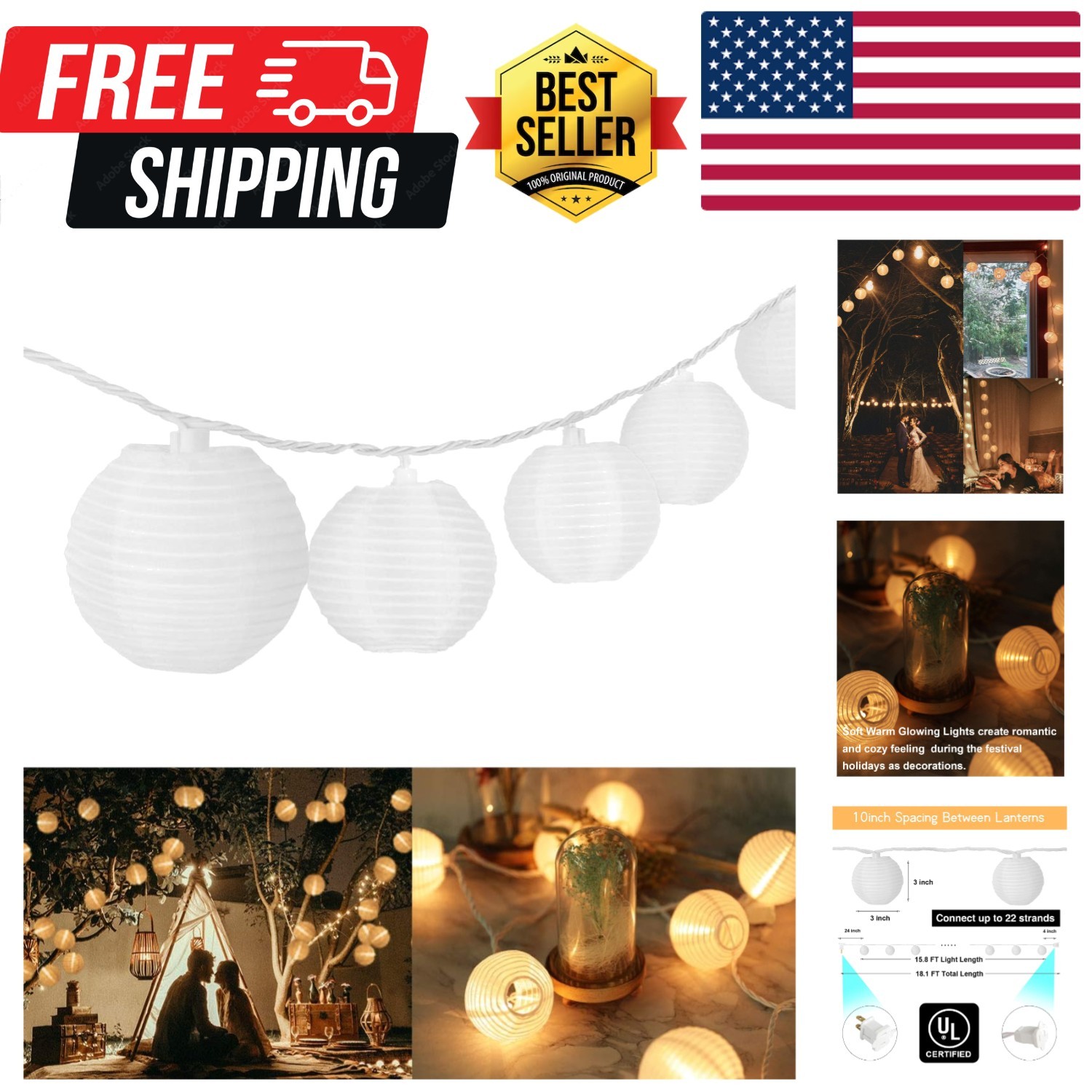 Mini Lantern Lights String Outdoor, 3 Inch Globe Lantern String Lights for Be...