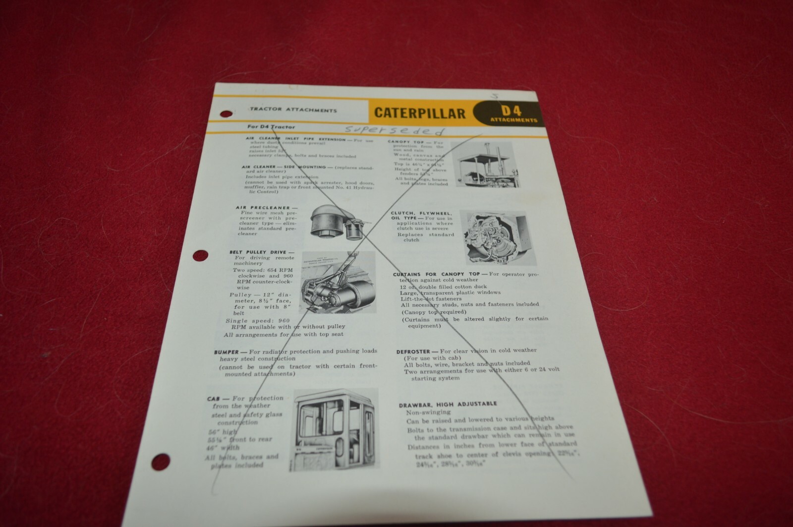 Caterpillar D4 Crawler Tractor Attachments For 1958 Dealer's Brochure DCPA11