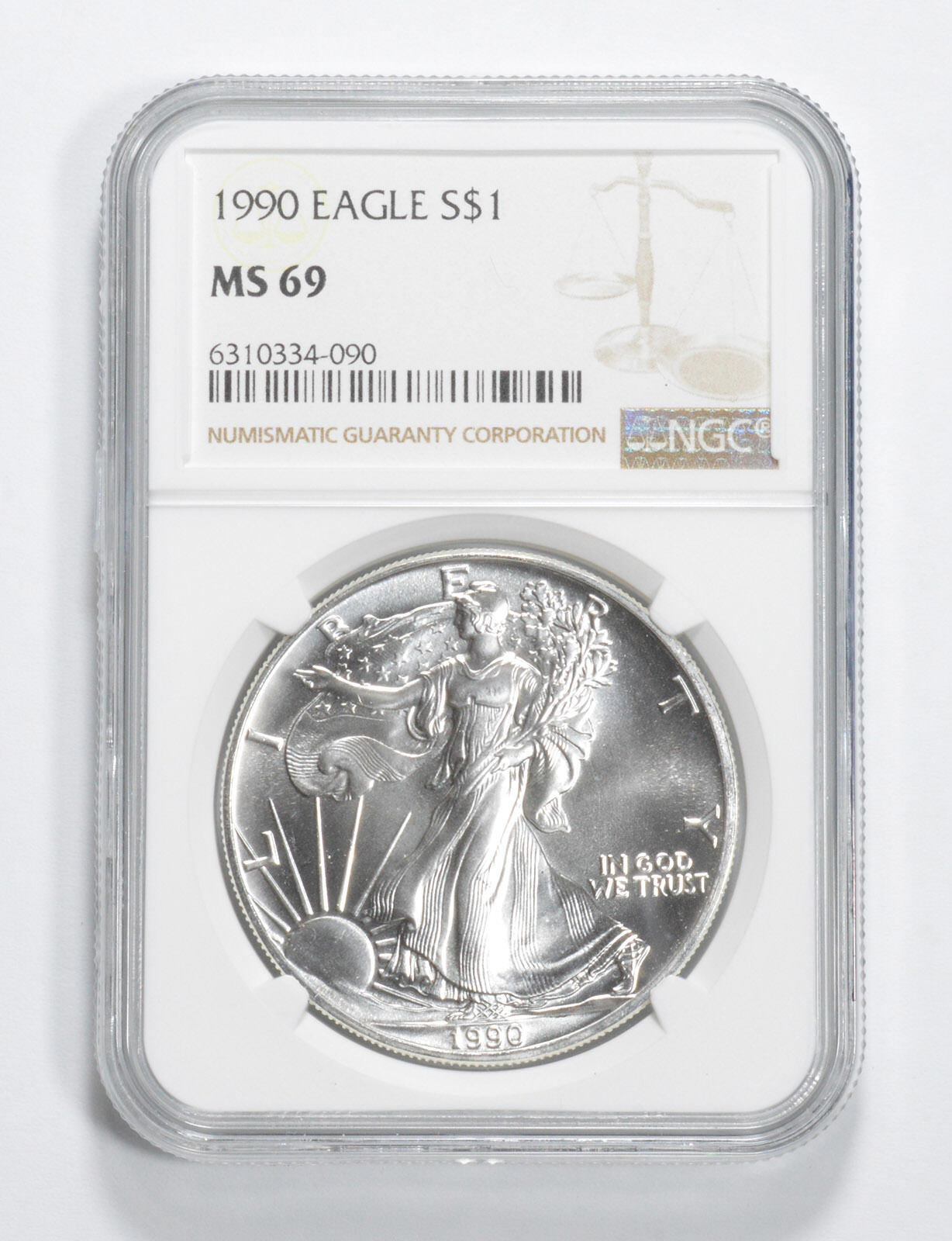 MS69 1990 American Silver Eagle NGC Brown Label