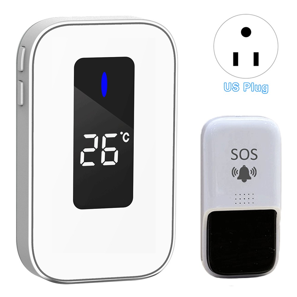 Wireless Doorbell Chime Plugin Receiver 150M Adjustable Volume Temperature White