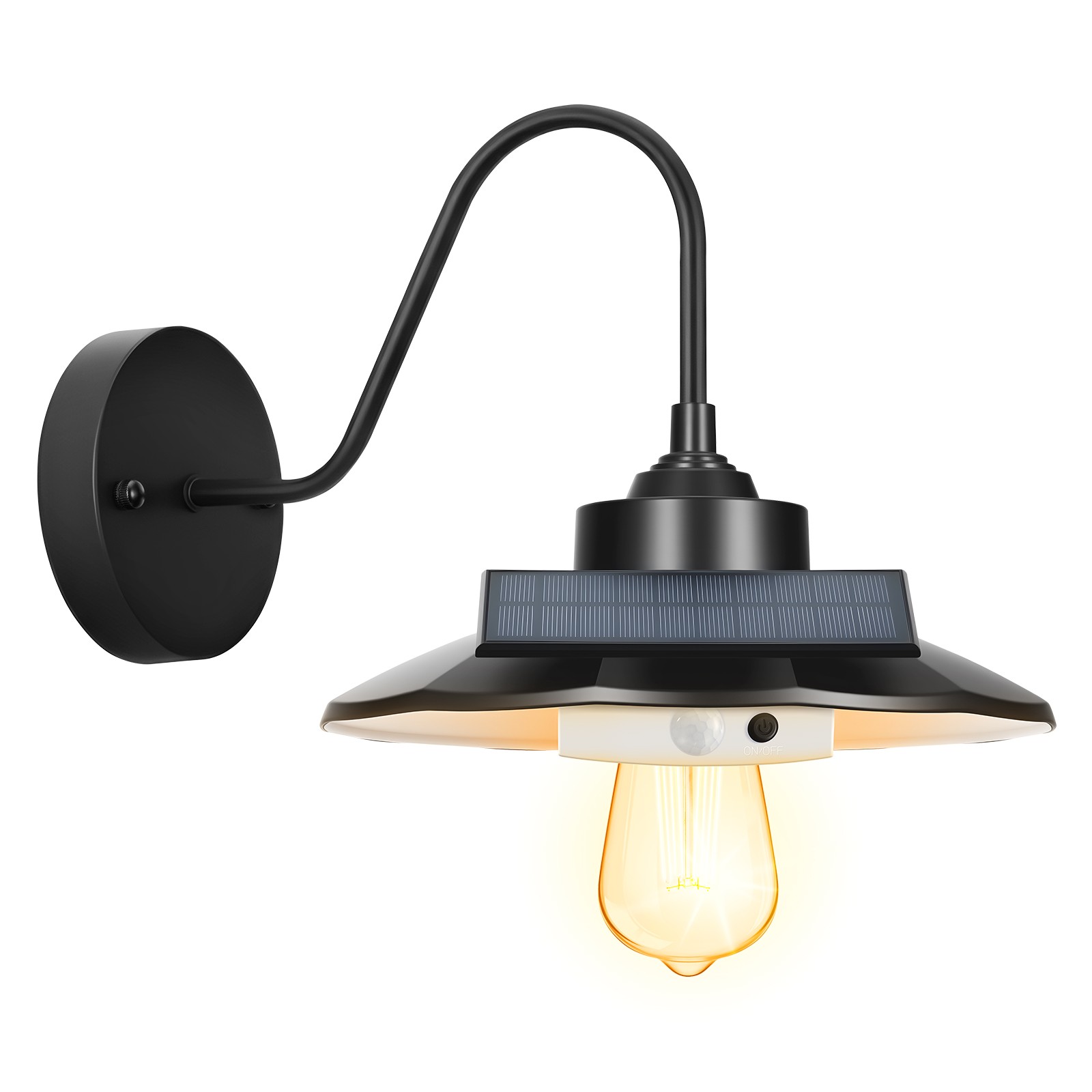 Uimoso Outdoor Solar Barn Light with Adjustable Modes, Black Gooseneck Design