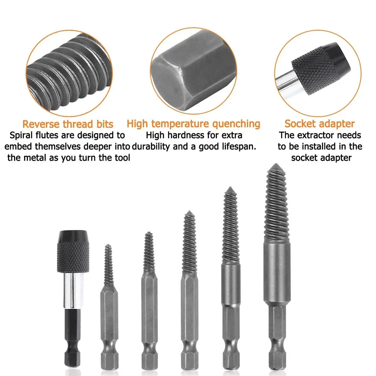 6PCs Screw Extractor Easy Out Drill Bits Kit Damaged Screw Bolt Stud Remover Set