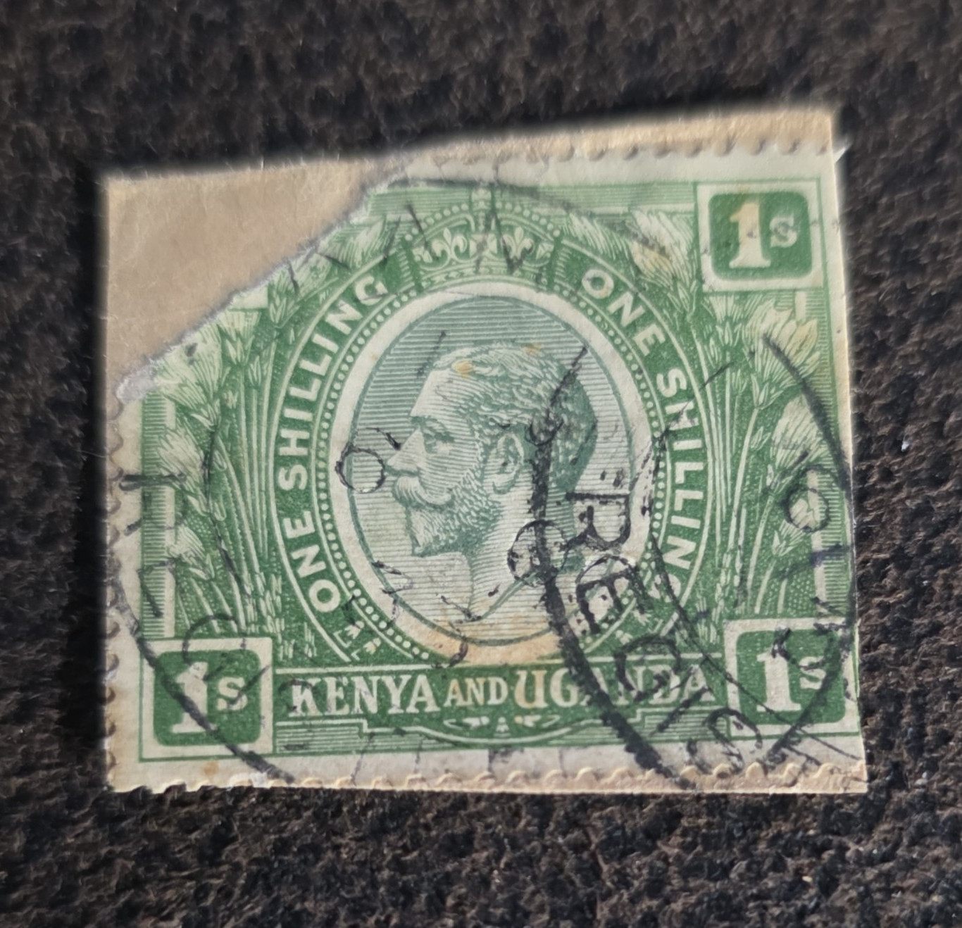 Kenya and Uganda 1 Shilling Royalty Green Used Postage Stamp On Paper