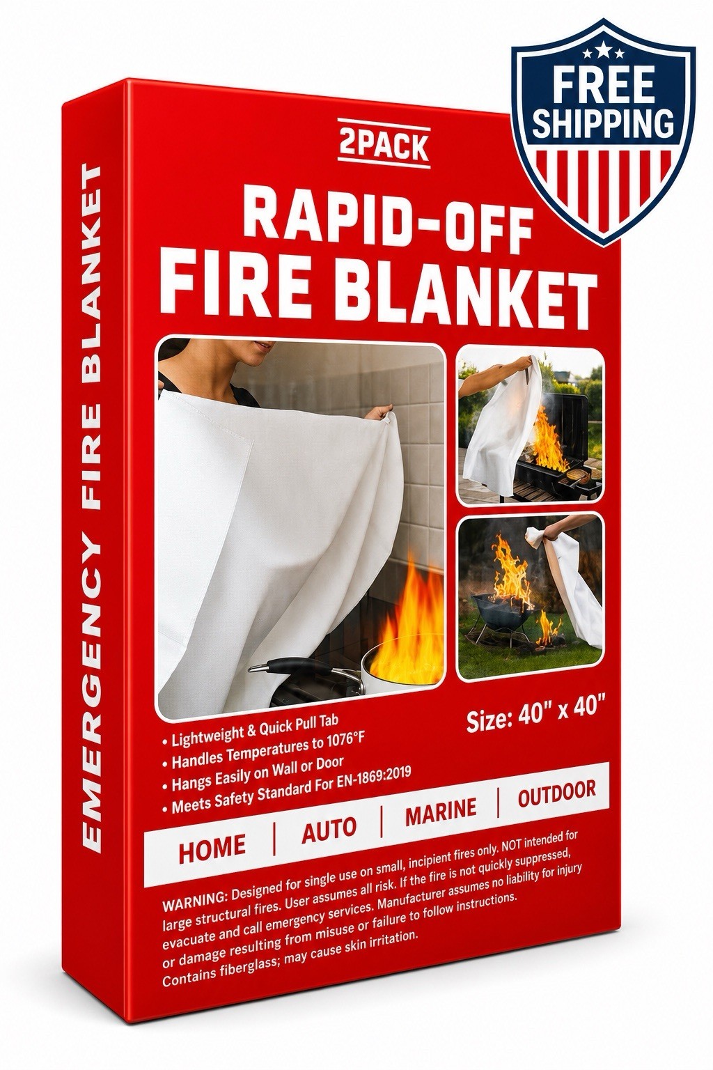 2 Pack Emergency Fire Blanket 40x40 Fiberglass Kitchen Home BBQ Auto Safety